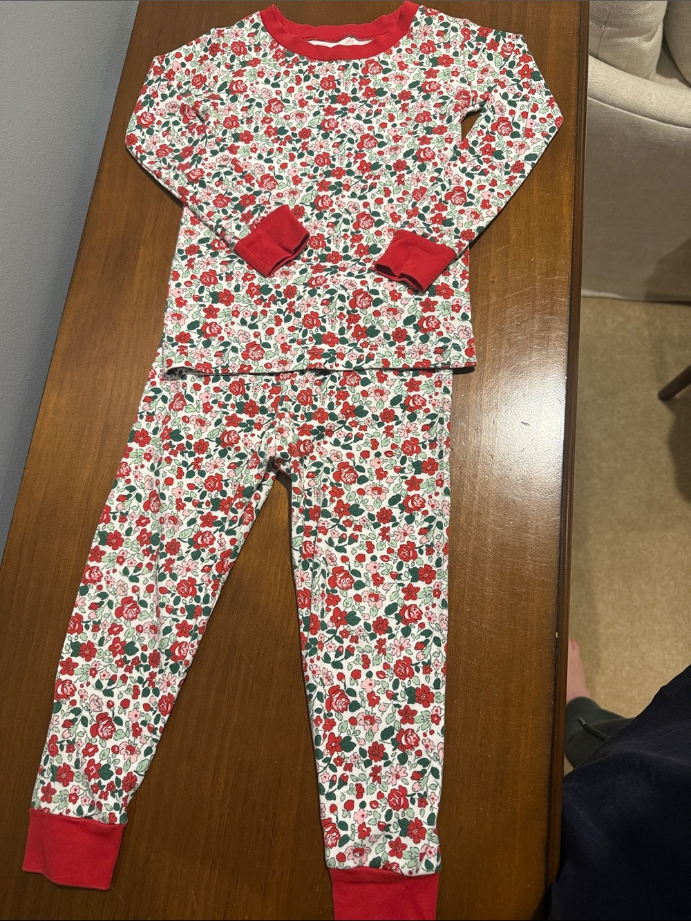 Girls Lake Rose Red and Green Long Sleeve Pajama Set